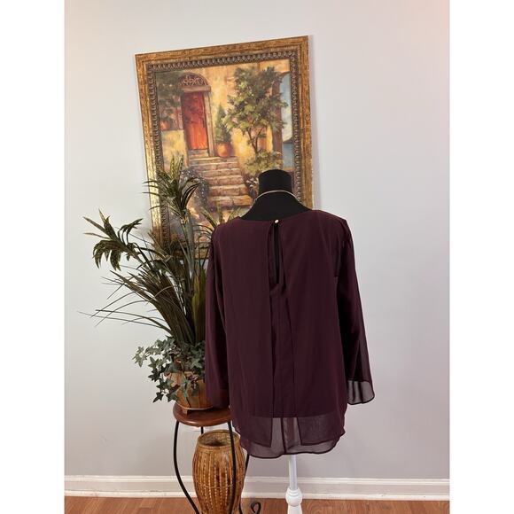 Jennifer Lopez Women Top Size L V-Neck 3/4 Sleeve Cottage Core Prairie Purple - Picture 3 of 11